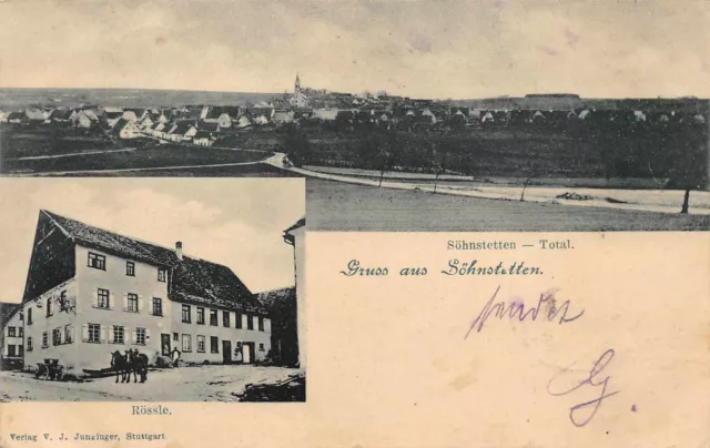 Rarität Echt Foto AK 1906 Gruss aus Söhnstetten Gasthof Rössle und Ortsansicht