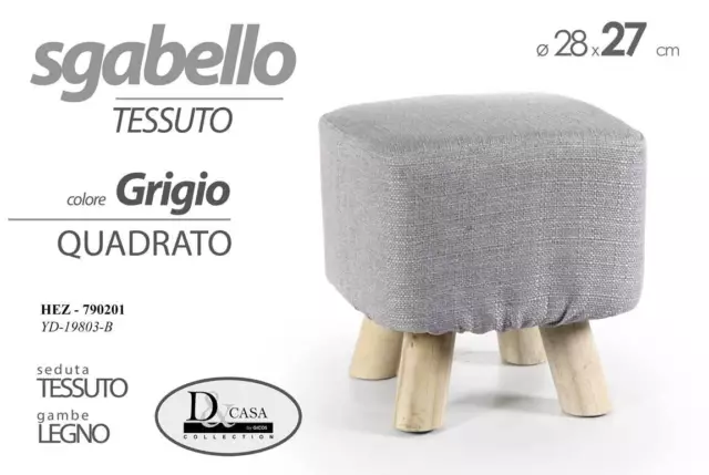 Pouf Sgabello Poggiapiedi Quadrato Grigio Pouff Gambe Legno 28*27 cm