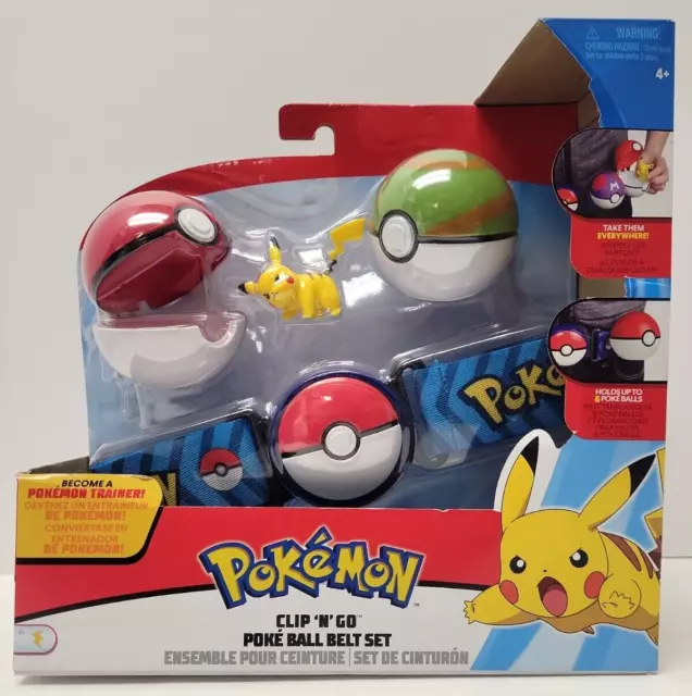 Pokemon Pikachu with Rare Green Ball Clip 'N' Go Poke Ball Belt Set