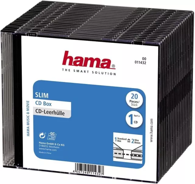 Hama 11432 Slim CD Box, pack of 20, black, value pack