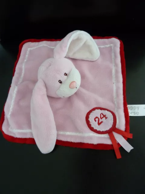 S6- Doudou Plat Happy Horse Lapin Rose Rouge 24  - Excellent Etat