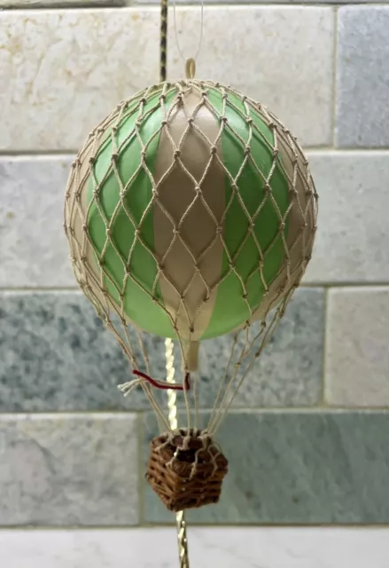 Green Striped Decorative Hot Air Balloon Model Christmas Ornament 5.5” Tall