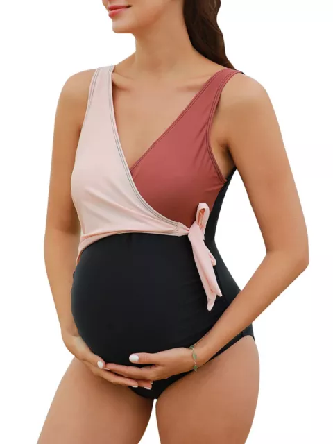 Summer Mae Maternity Swimsuit One Piece Tie Front Bathing Suit V Neck Pregnancy