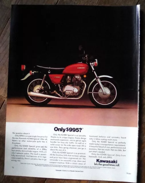 1976 Kawasaki KZ 400 Motorcycle Print Ad