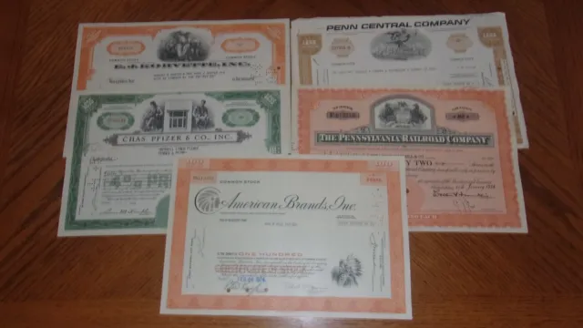 Lot of 5 Different Stock Certificates S56