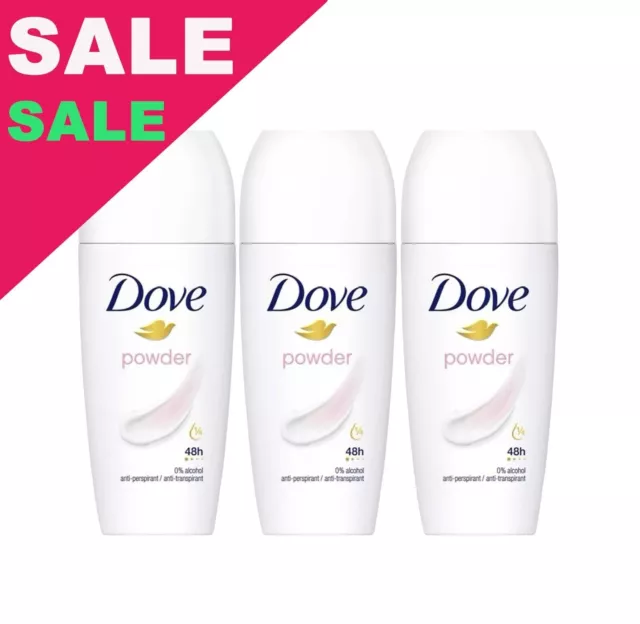 Dove Powder Deodorant Antiperspirant Roll-On For Women 3 pcs