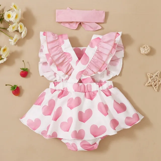 Baby Infant Girls 2PCS Outfit Floral Romper Dress Bodysuit Headband Set Clothes