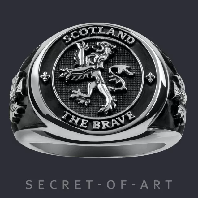 Scotland Ring The Brave Scottish Lion Thistle Sterling Silver 925 US-Size 8-13