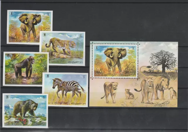 Umm Al Qiwain Fauna Animals Bear Elephant Tiger Zebra  Gorila MNH set