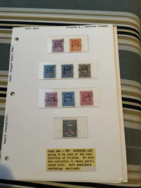 Trieste A used AMG-FTT Revenue stamps, winged wheel wmk.small overprint