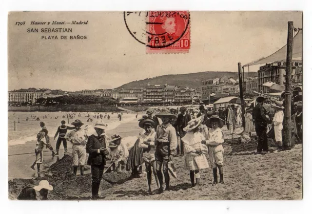 CPA Carte Postale Ancienne ESPAGNE, SAN SEBASTIAN, Playa de Baños, circ en 1907