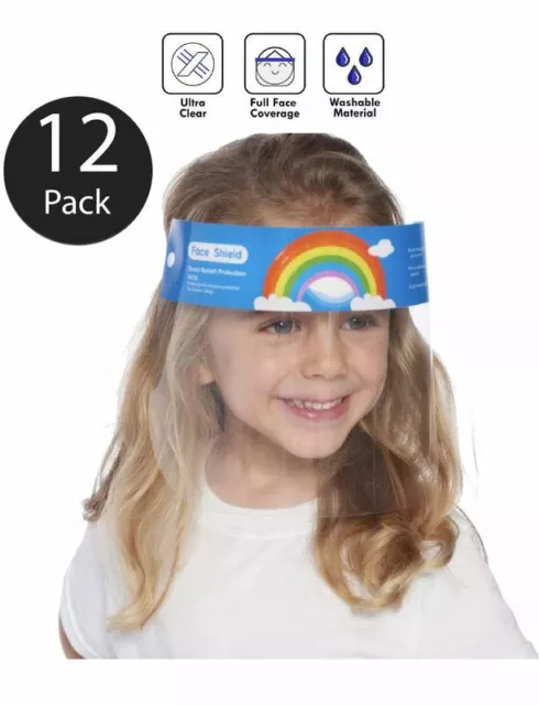 Kids Face Shield Visor Unisex Transparent Safety Cover Guard Rainbow 12 Pcs