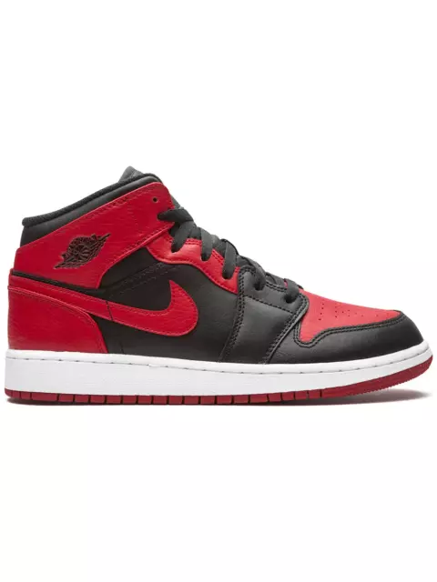 Scarpe ragazzi donna nike air jordan 1 mid banned 554725 074 nero rosso shoes