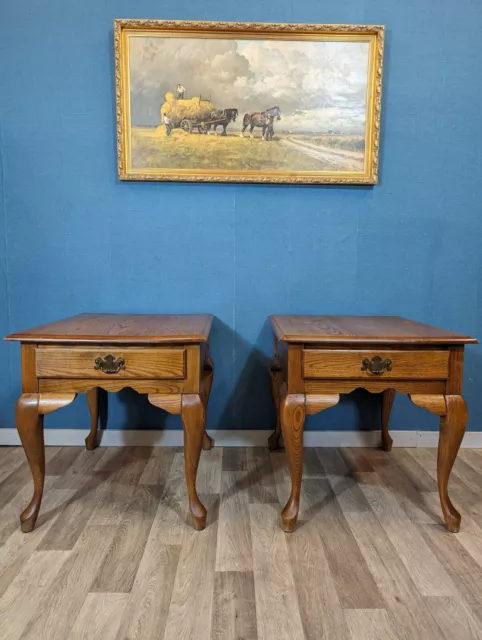 Vintage Solid Oak Side Tables Pair Light Oak Wine  Bedside Chunky Farmhouse