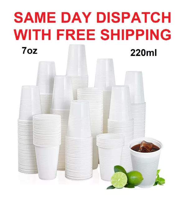 White Plastic Reusable Drinking Cups 7oz (220ml) for Parties Catering Supply