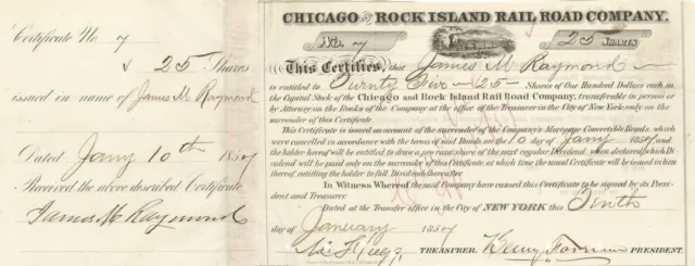 Chicago and Rock Island Rail Road Co. - Stock Certificate - Railroad Stocks