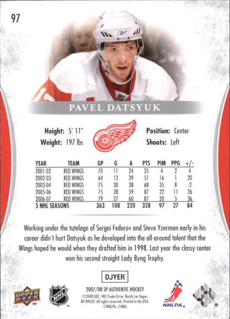 2007-08 SP AUTHENTIQUE Red Wings Hockey Card #97 Pavel Datsyuk EUR 2,21 ...