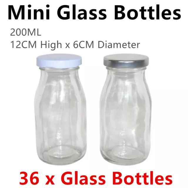 36 x Mini 200ML Glass Milk Soda Bottle Screw Lid Jar Clear Dessert Tea Yogurt