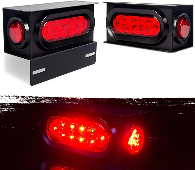 2Pcs Steel Trailer Light Boxes Housing Kit with 6 Inch Oval Red LED Trailer Tail