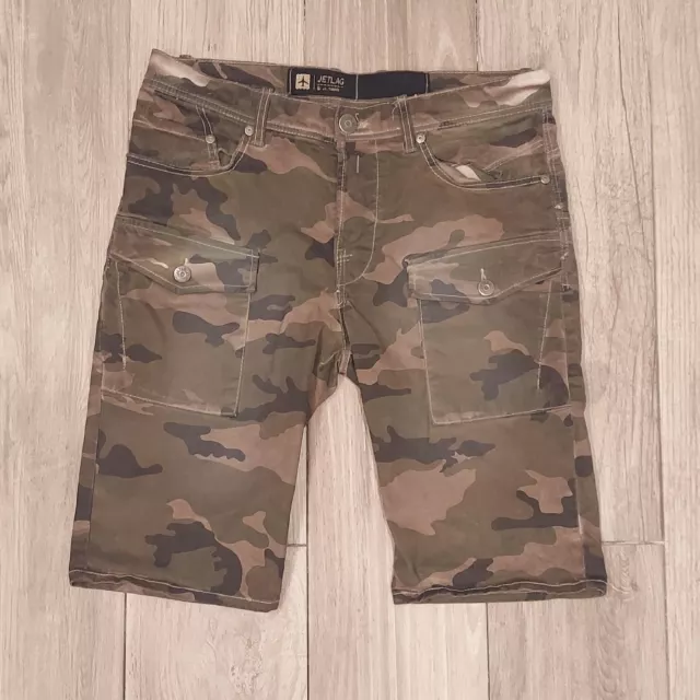Jet Lag Shorts Mens 30 Dirty Green Camouflage Cargo Pockets