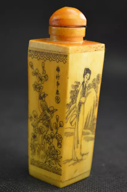 China Old Collectible Handwork Carving Children Playing Flower Snuff Bottle