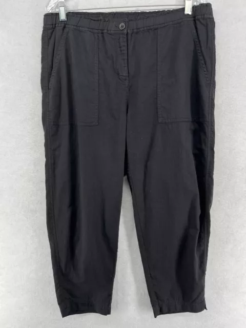EILEEN FISHER Pants PL Petite Organic Cotton Twill Tapered Utility Ankle Black