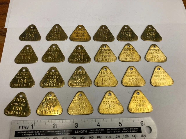 Vtg Dog Collar Tax Brass Metal Lot Registration License 1959 Homedale 23 EACH