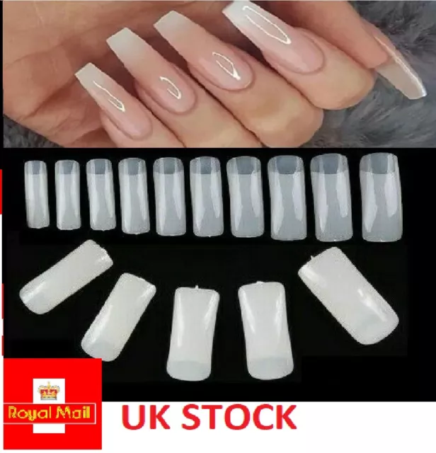 100PCS Natural Half Nail Art Acrylic Tips Artificial UV Gel False Nail UK Stock