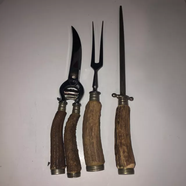3 piece set of stag horn handled carving set. from solingen Germany C6