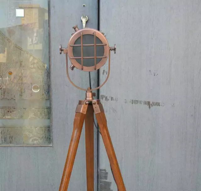 Copper Antique Floor Lamp With Tripod Handmade Searchlight Modern Floor Standing
