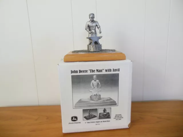 John Deere "The Man" with Anvil Pewter Figure on Wood Base 40th Anniversary