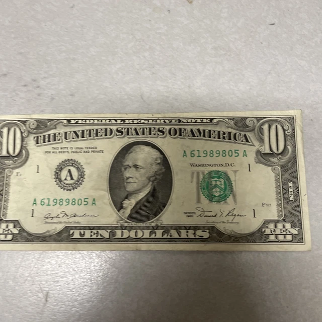 1981 $10 Ten Dollar Bill Federal Reserve Note  Vintage 42 Years Old