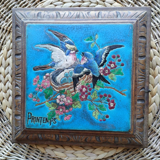 Ancien Dessous-de-plat Emaux De Longwy N°326 - Décor Fleurs, Oiseaux, Faisan