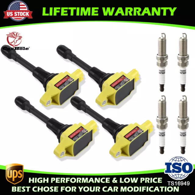4 Ignition Coil + 4 Spark Plug For Nissan Altima Cube Rogue Infiniti FX50 UF-549