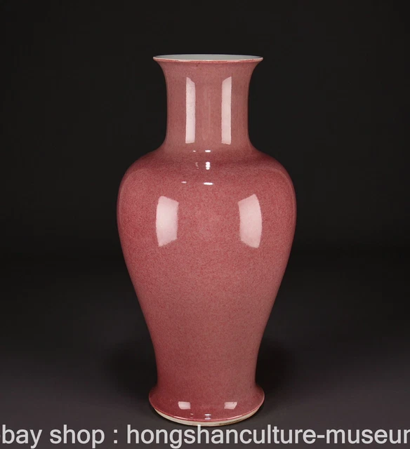 18.8" Kangxi Marked Old China Red Glaze Porcelain Palace Flower Bottle Vase 2
