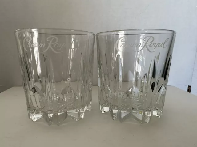 2 Crown Royal Diamond Cut Whiskey on the Rocks 8 oz High Ball Glasses