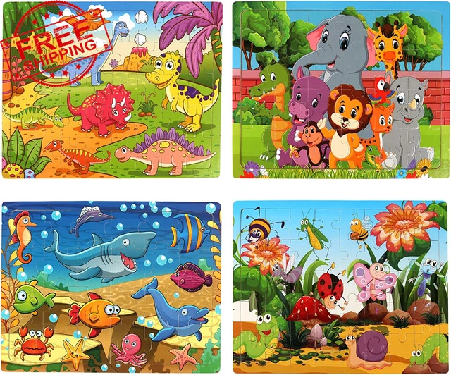 Wooden Jigsaw Puzzles Set for Kids Age 3-5 Year Old 24 Piece Animals...