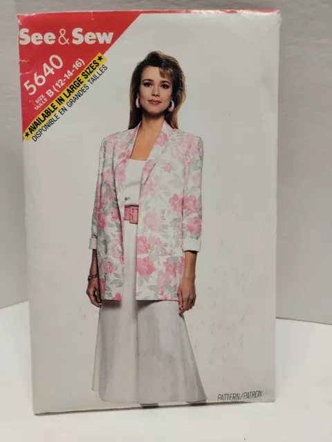 5640 Uncut Butterick See & Sew Sewing Pattern Misses' Jacket, Top & Skirt 12-16