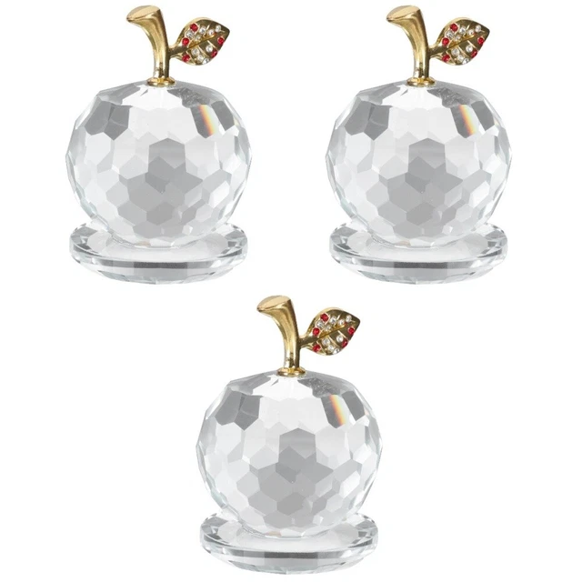 3 Pcs Kristall-Apfel-Ornament Weißer Glas Dekoration Tischskulptur Aus