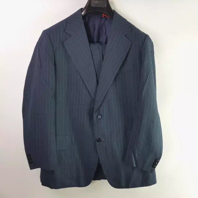 Vintage Unstructured Cotton Suit Mens Size XL Blue Pinstripe Blazer Trousers