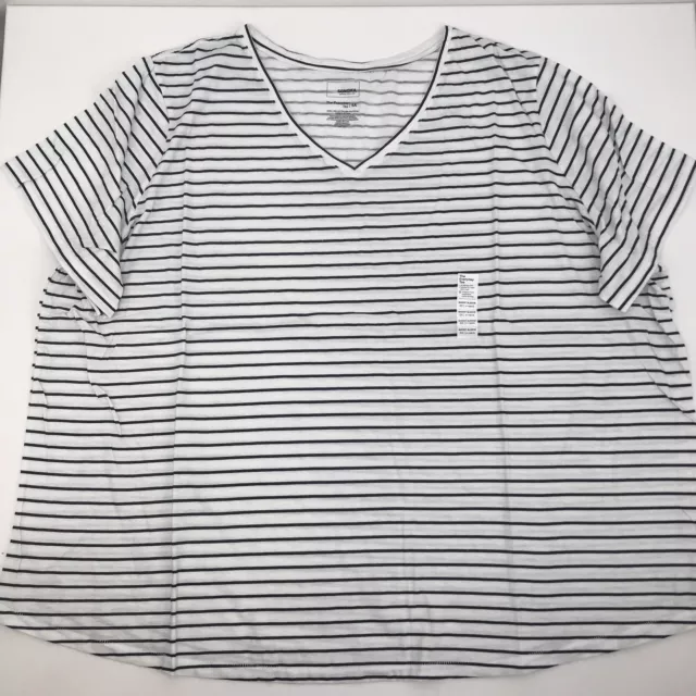 Women's Black And White Striped Shirt 5X Top Tee V Neck Short Sleeve Plus Size