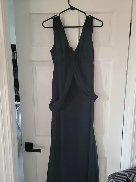 Vera Wang Maids Dress Gown Womens 4 Black Long Sleeveless Sash Evening Wedding