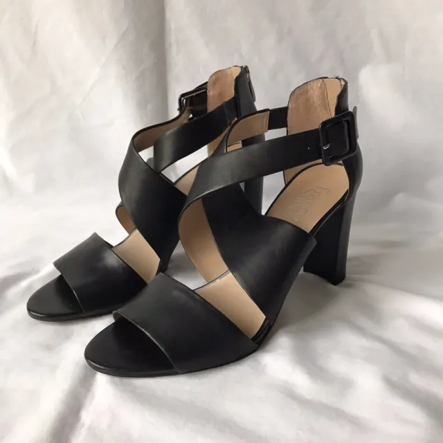 Franco Sarto Habra Leather High Heeled Sandal Womens Size 8.5 M Black Zip Up