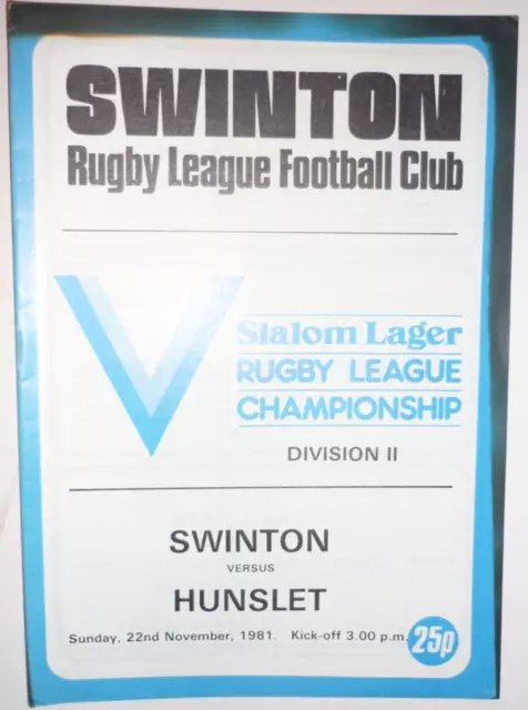 Swinton v Hunslet 22nd November 1981 League Two Match @ Station Road. Swinton