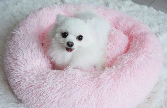 NEW Donut Plush Pet Dog Cat Bed Fluffy Soft Warm Calming Bed Sleeping Kennel
