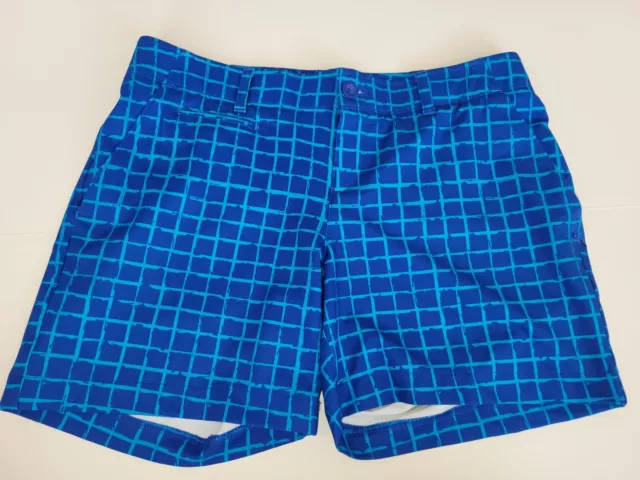 Womens Under Armour Links Printed Golf Shorts size 8 blue plaid performance