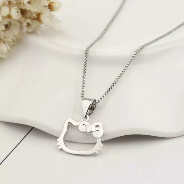 Silver SP Adorable *Hello Kitty* Kitten Cat Pendant Necklace