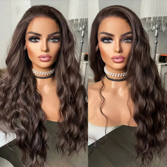 Women Lace Front Wig Long Wavy Brown Heat Resistant Synthetic Hair Natural