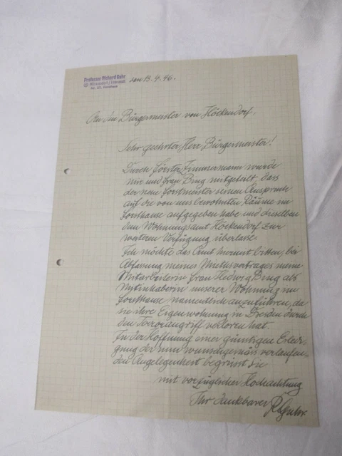 1946 Professor RICHARD GUHR  - Handschreiben mit Autograph / Doppelblatt Din A 4