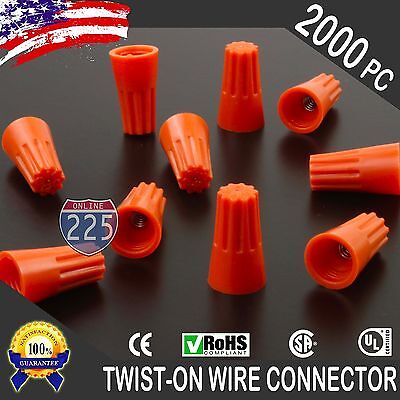 (2000) Orange Twist-On Wire Connector Connection nuts 22-14 Gauge Barrel Screw
